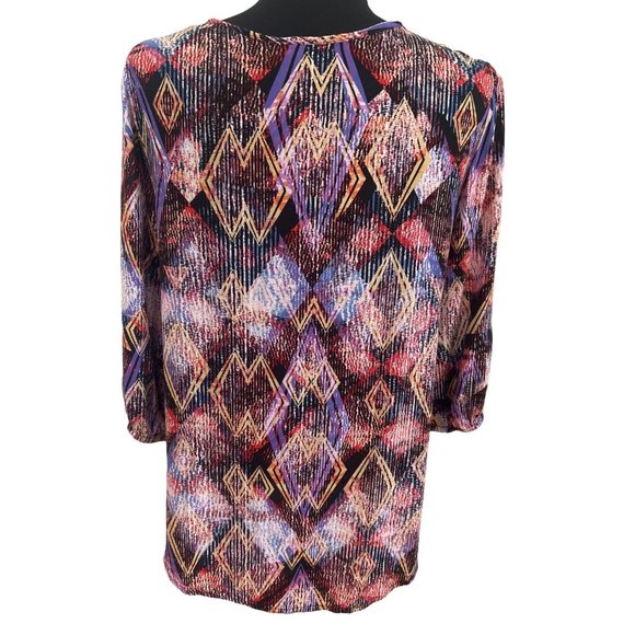 Brina & Em, Multicolored, 3/4 Sleeve Top With Front Tie, Size Medium - Picture 4 of 8